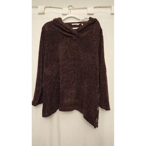 Soft Surroundings Sweater‎ Medium Purple Chenille Hooded Asym Hem Side Buttons